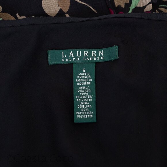 Ralph Lauren Georgette Black Floral Skirt 6 Midi Hanky Ruffled Fairy Festival - Picture 3 of 8